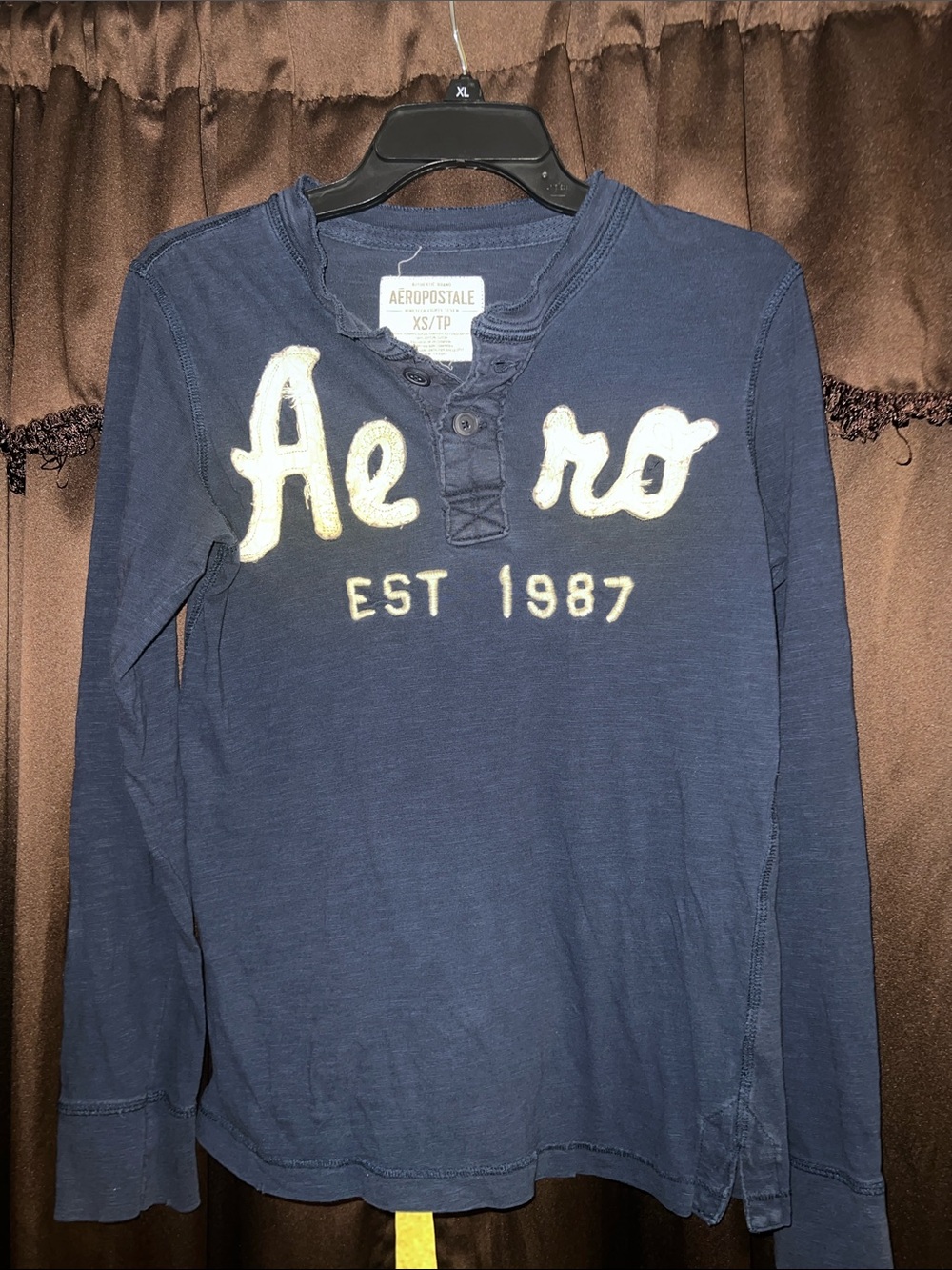 Aeropostale Navy Long-Sleeve 'Aero EST 1987' Henley Tee